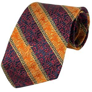 Vtg Mens Bronzini Silk Tie Baroque Retro Orange Red Jacquard Diagonal READ